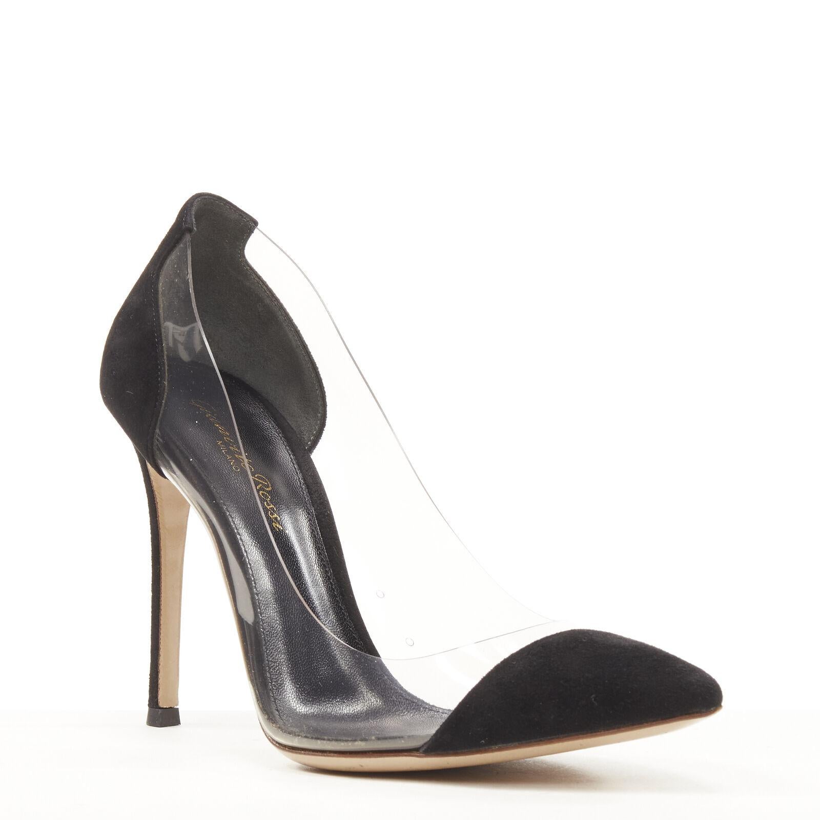 GIANVITO ROSSI Plexi black suede PVC pigalle pump EU37
Reference: SNKO/A00197
Brand: Gianvito Rossi
Model: Plexi
Material: PVC, Suede
Color: Black
Pattern: Solid
Lining: Leather
Made in: Italy

CONDITION:
Condition: Very good, this item was