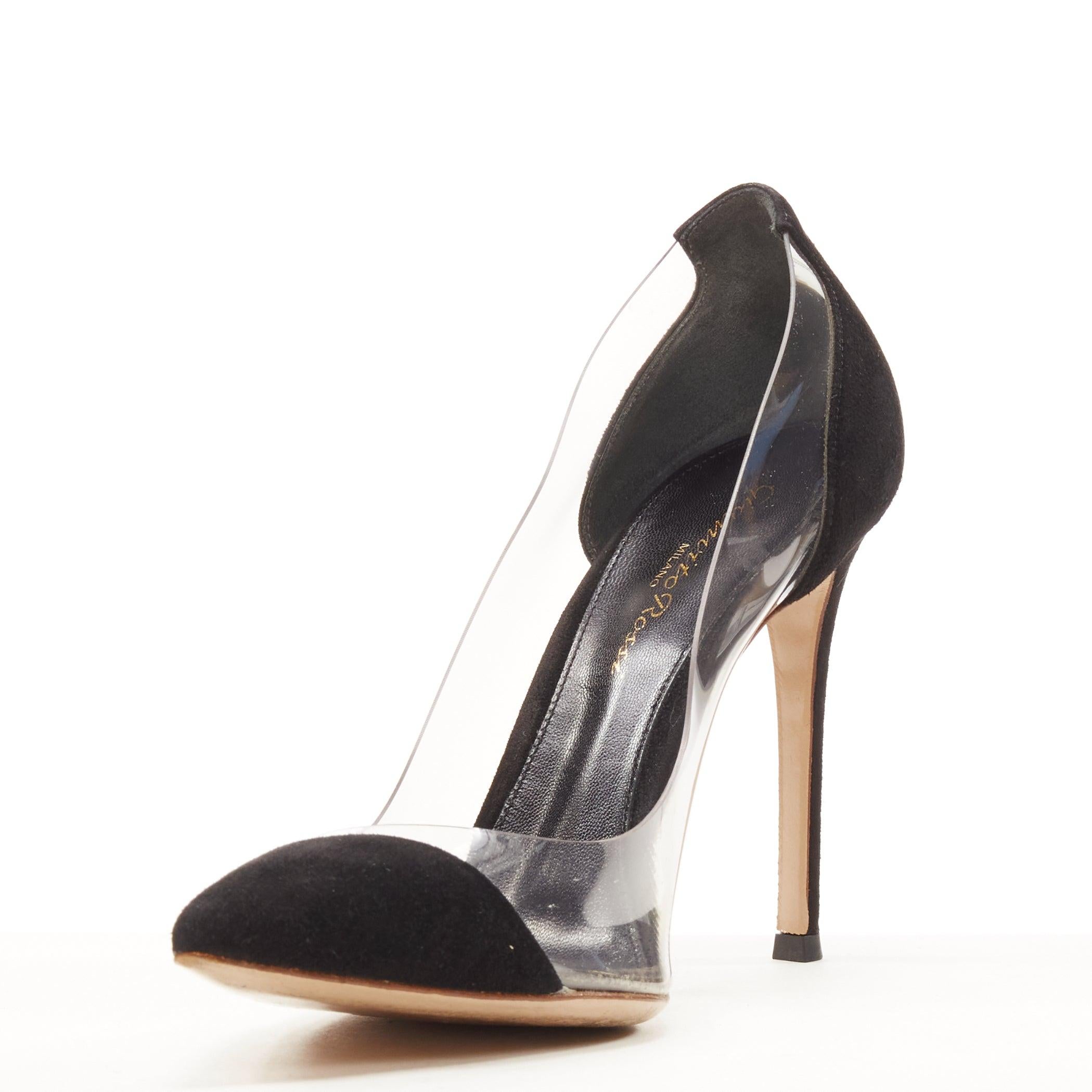 Black GIANVITO ROSSI Plexi black suede PVC pigalle pump EU37