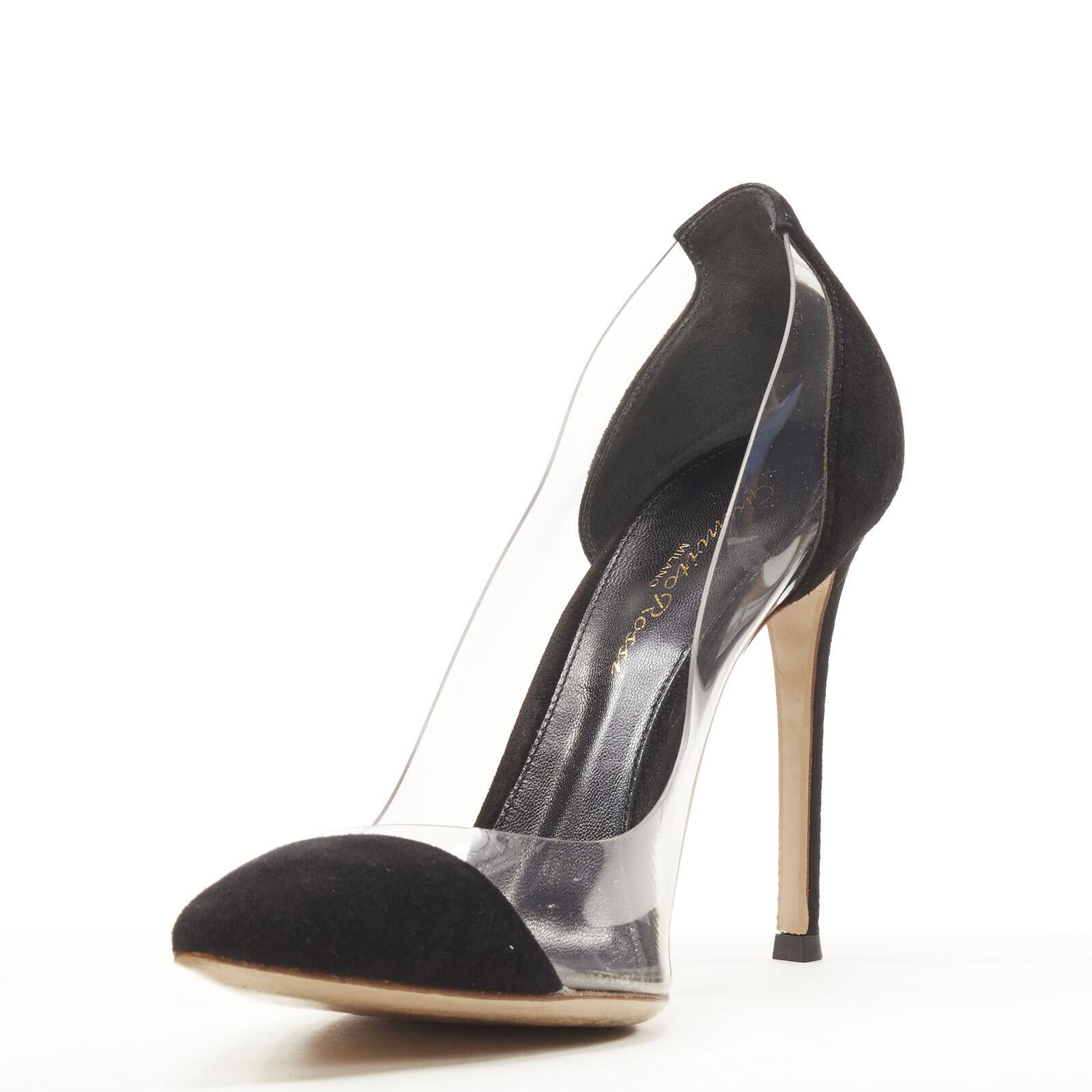 GIANVITO ROSSI Plexi black suede PVC pigalle pump EU37 In Good Condition For Sale In Hong Kong, NT