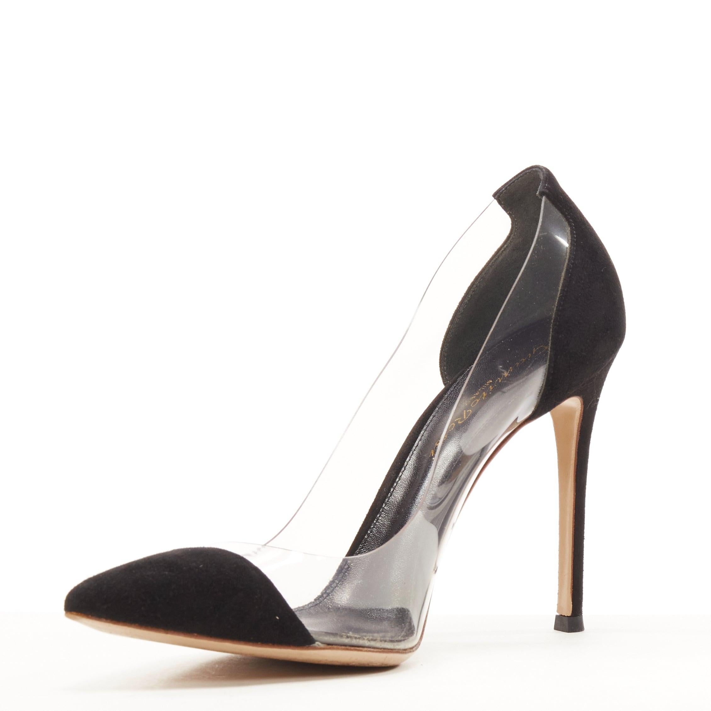 GIANVITO ROSSI Plexi black suede PVC pigalle pump EU37 1