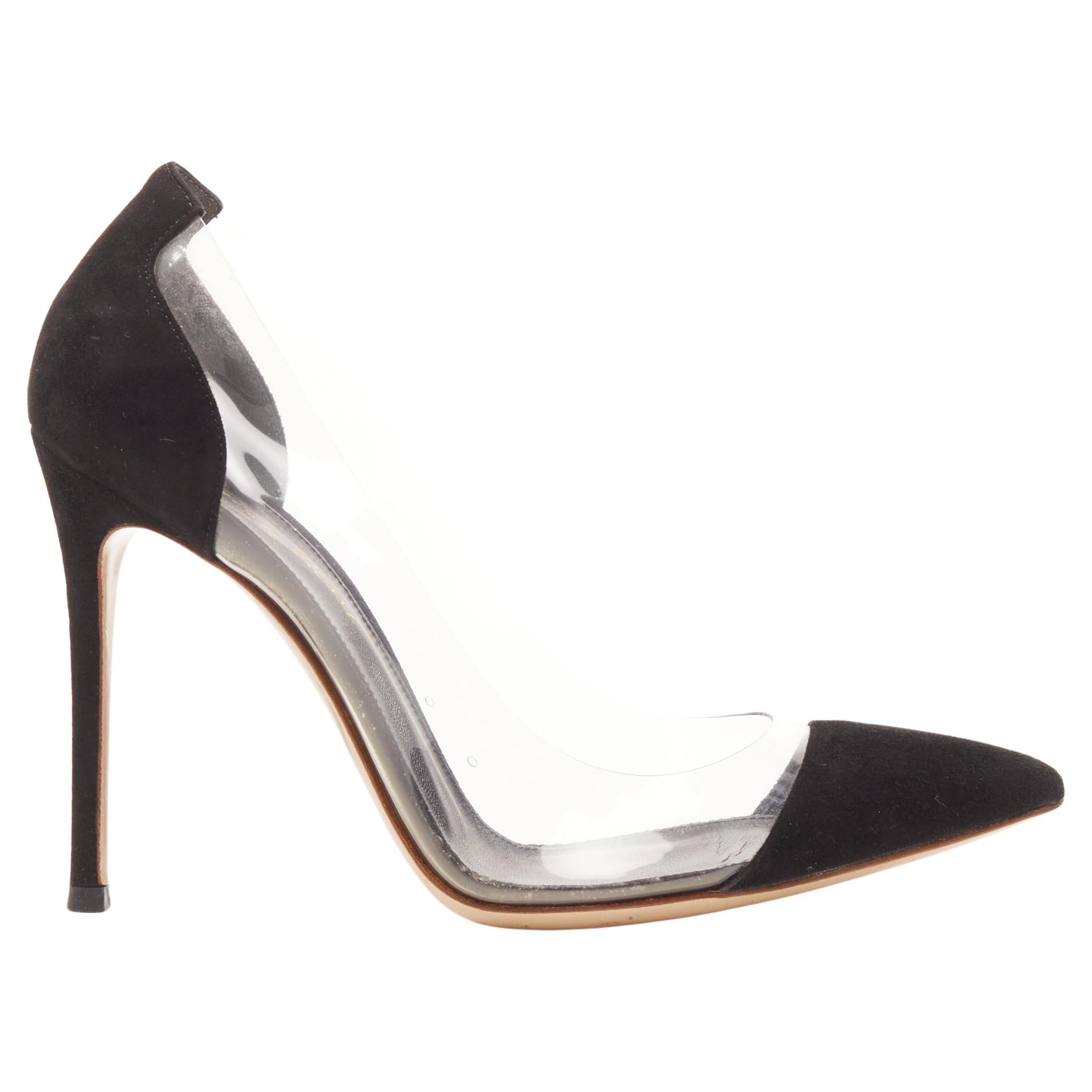 GIANVITO ROSSI Plexi black suede PVC pigalle pump EU37