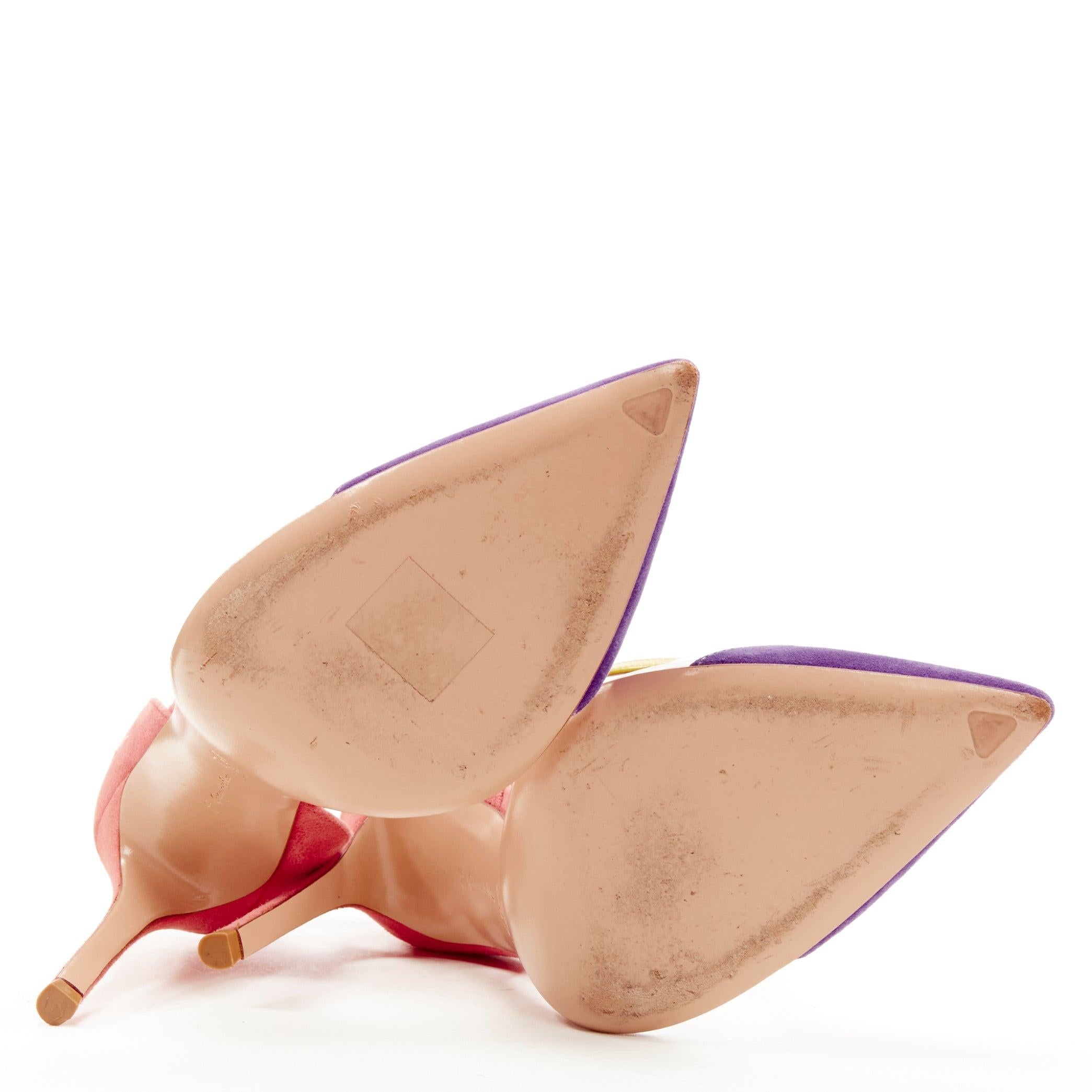 Women's GIANVITO ROSSi Plexi purple pink suede yellow ankle strap PVC pump EU38 For Sale