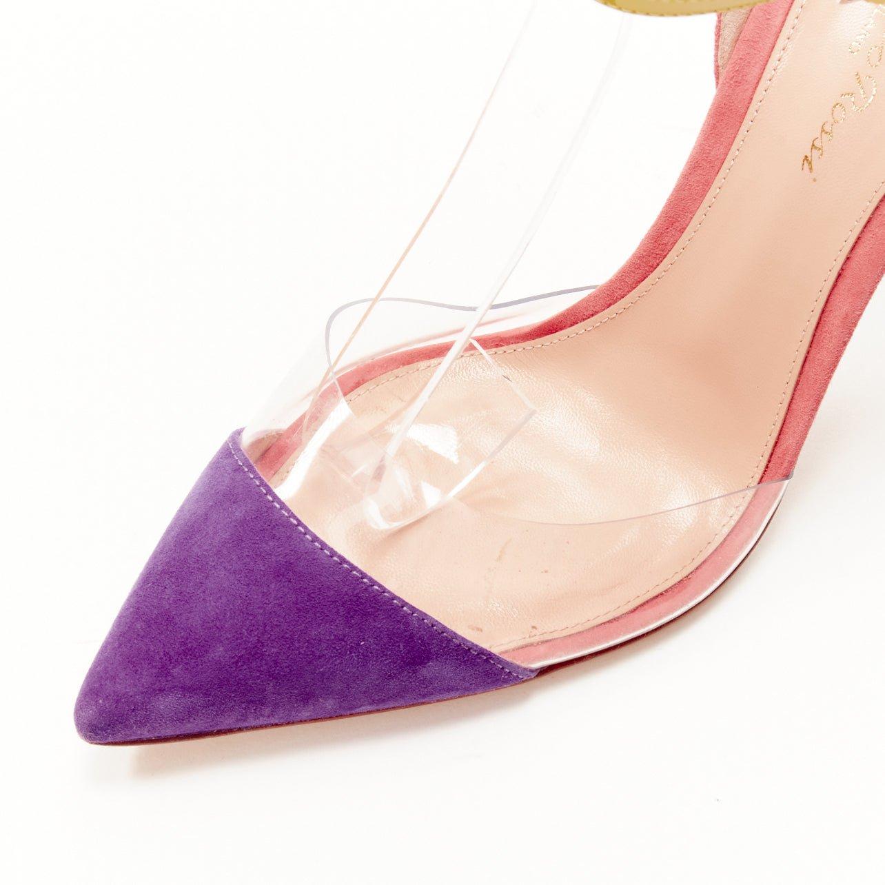 GIANVITO ROSSi Plexi purple pink suede yellow ankle strap PVC pump EU38 For Sale 1