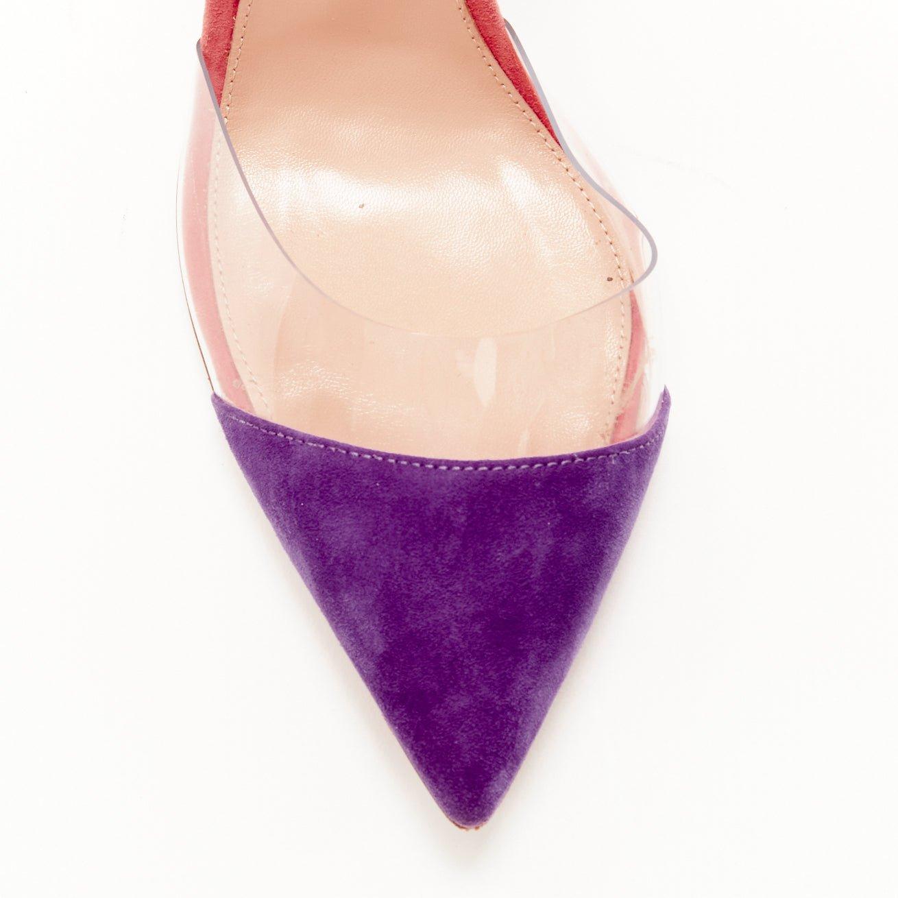 GIANVITO ROSSi Plexi purple pink suede yellow ankle strap PVC pump EU38 For Sale 2