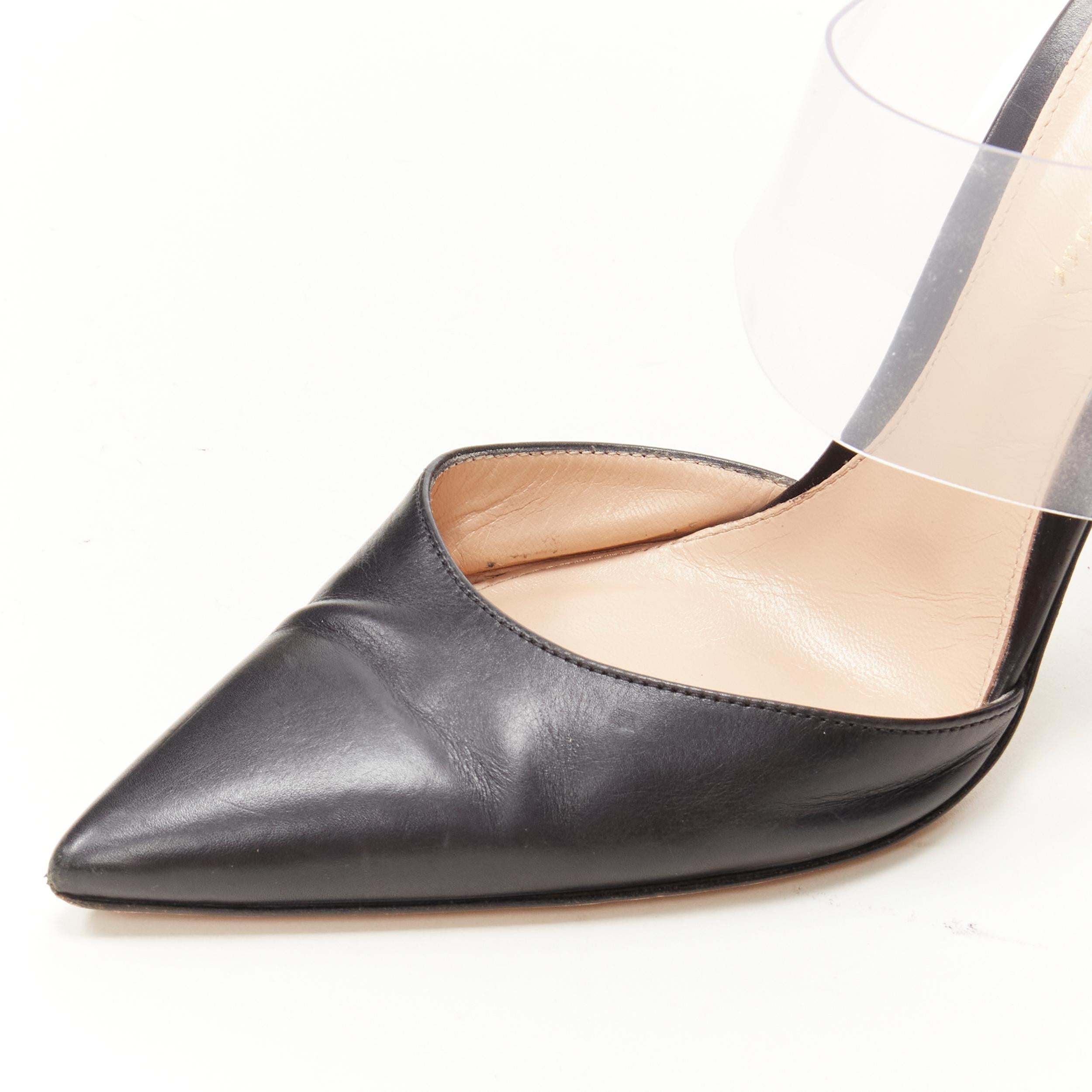 GIANVITO ROSSI Plexi black leather toe clear PVC mule heel EU39 US9 1