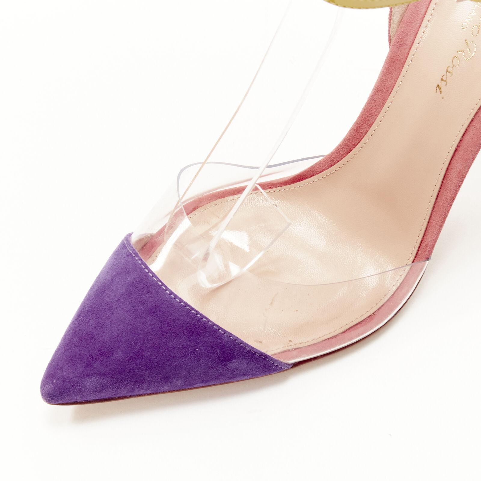 GIANVITO ROSSi Plexi purple pink suede yellow ankle strap PVC pump EU38 For Sale 2