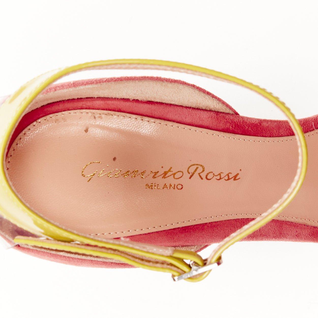 GIANVITO ROSSi Plexi purple pink suede yellow ankle strap PVC pump EU38 For Sale 3