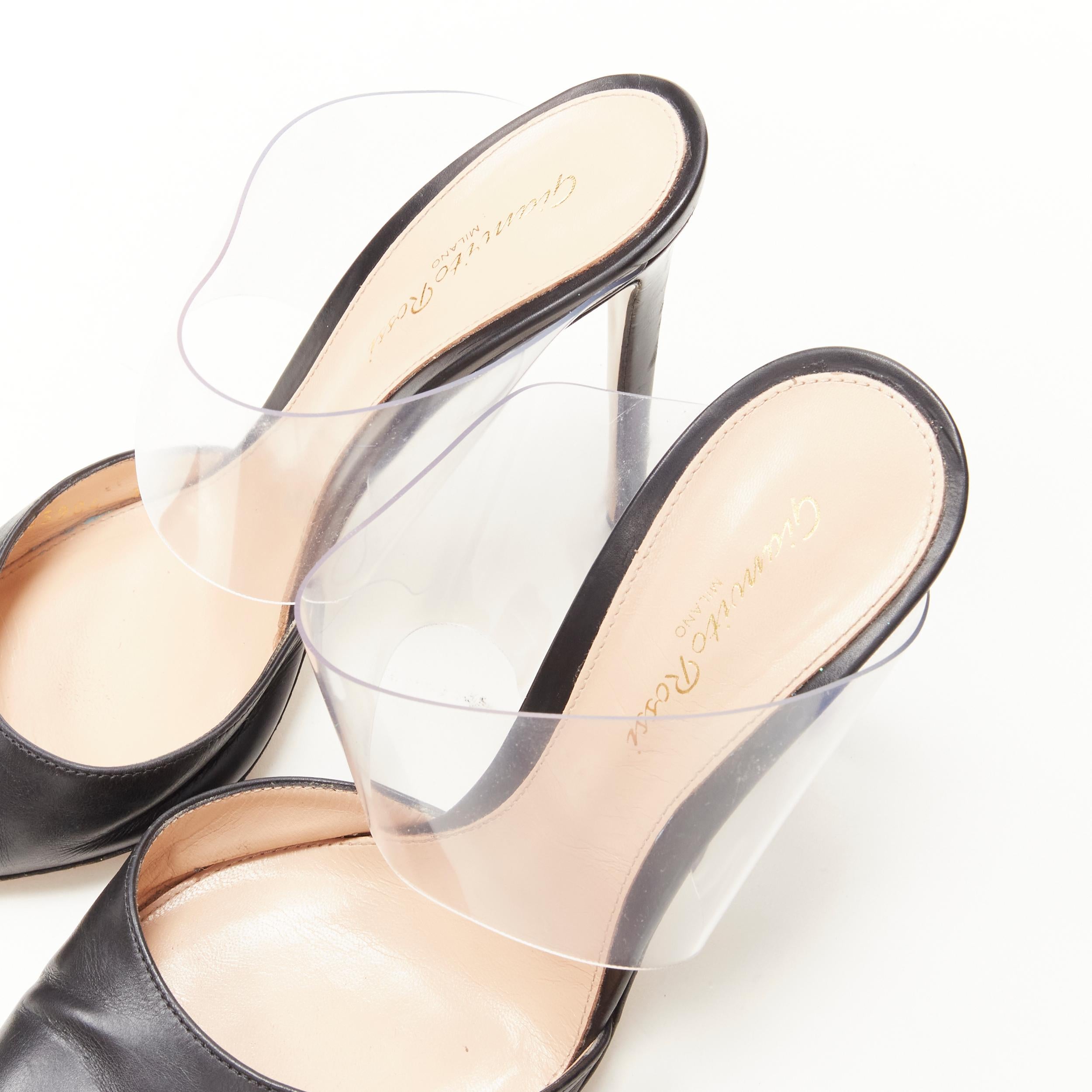 GIANVITO ROSSI Plexi black leather toe clear PVC mule heel EU39 US9 2