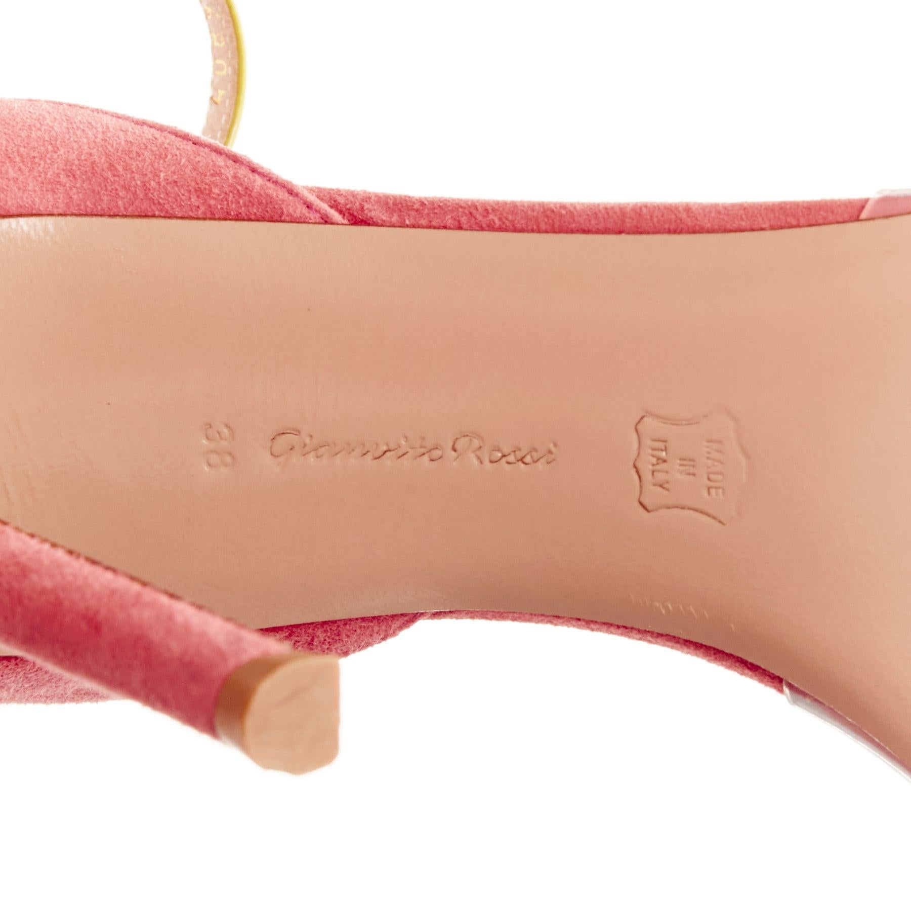 GIANVITO ROSSi Plexi purple pink suede yellow ankle strap PVC pump EU38 For Sale 4