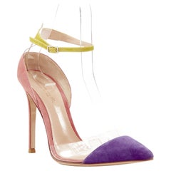 GIANVITO ROSSi Plexi purple pink suede yellow ankle strap PVC pump EU38