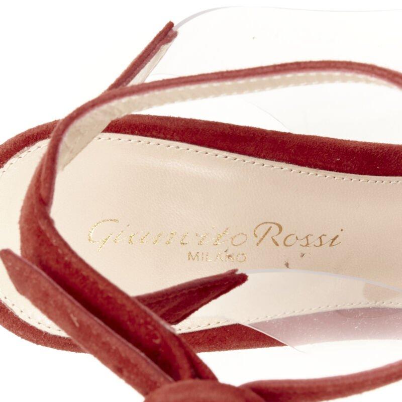 GIANVITO ROSSI - Escarpins à lanières en daim rouge plissé et PVC transparent EU38,5 en vente 5