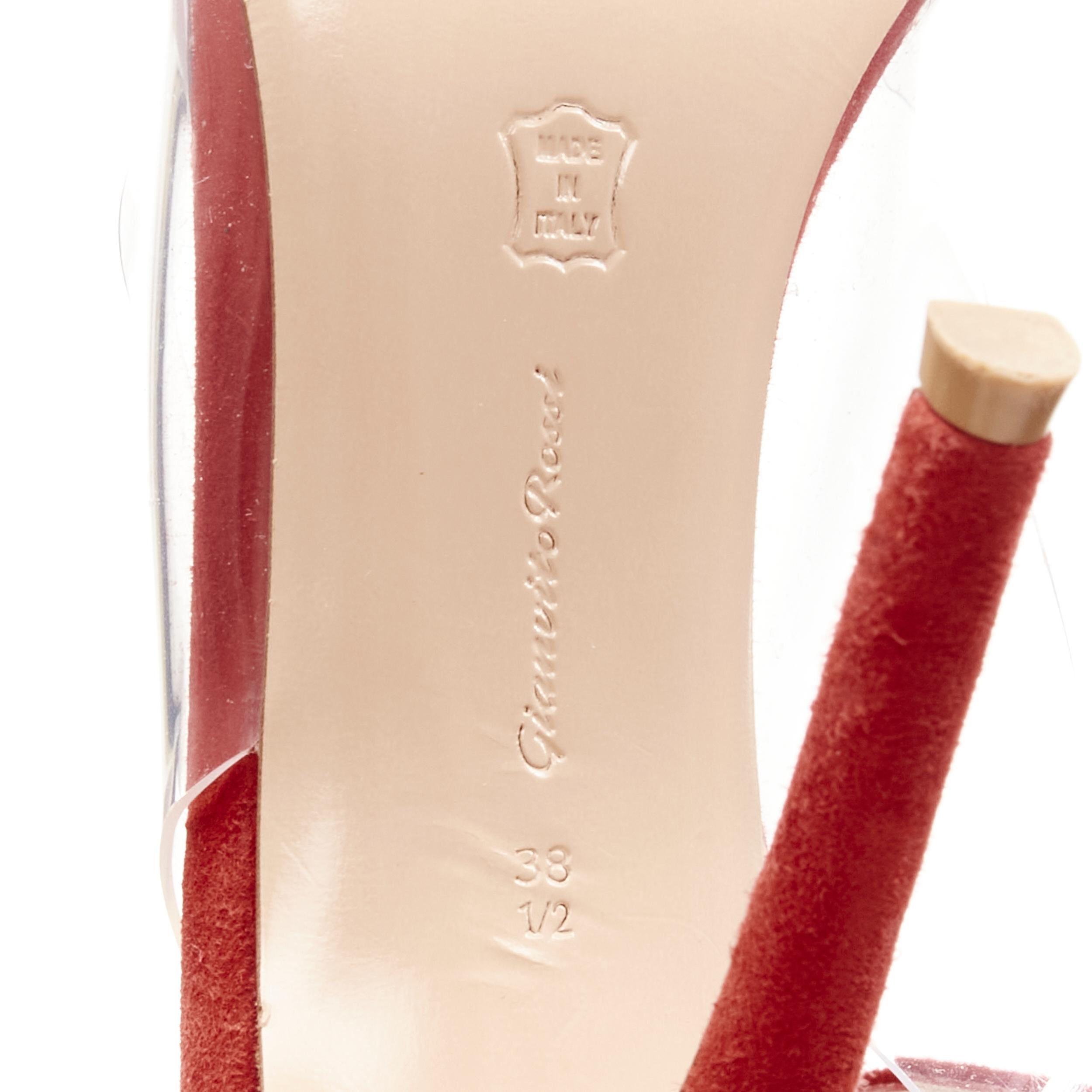 GIANVITO ROSSI - Escarpins à lanières en daim rouge plissé et PVC transparent EU38,5 en vente 6