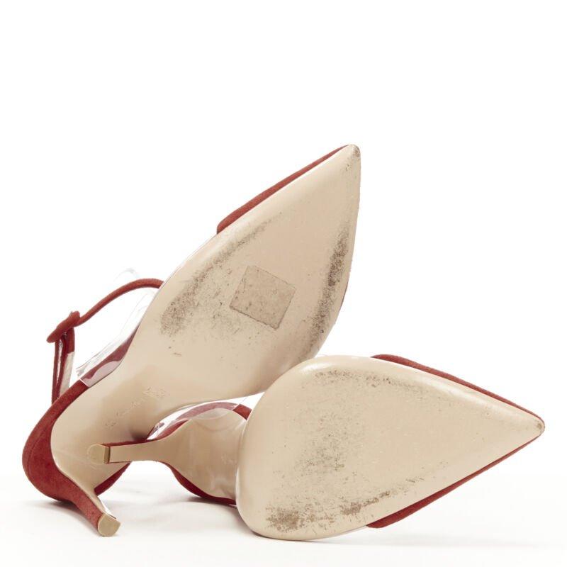GIANVITO ROSSI - Escarpins à lanières en daim rouge plissé et PVC transparent EU38,5 en vente 7