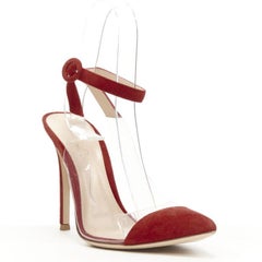 GIANVITO ROSSI Plexi red suede clear PVC ankle strap pump EU38.5