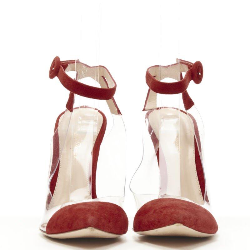 Beige GIANVITO ROSSI - Escarpins à lanières en daim rouge plissé et PVC transparent EU38,5 en vente