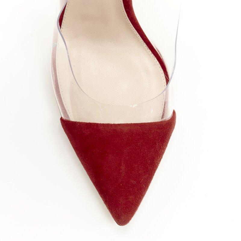 GIANVITO ROSSI - Escarpins à lanières en daim rouge plissé et PVC transparent EU38,5 en vente 1