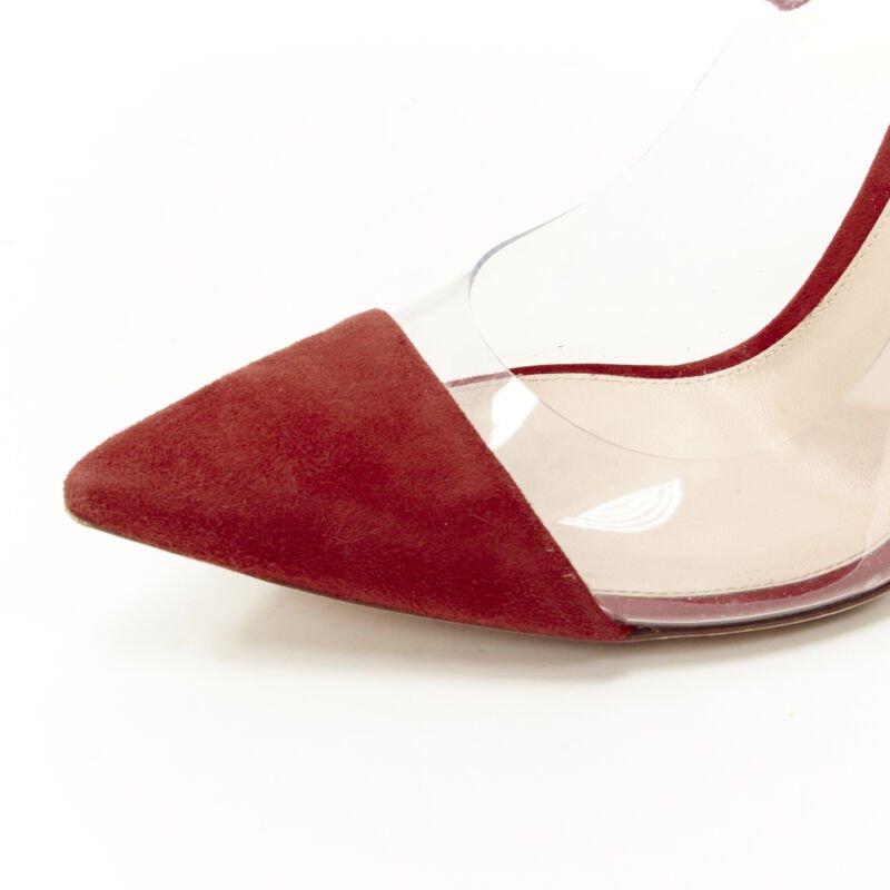 GIANVITO ROSSI - Escarpins à lanières en daim rouge plissé et PVC transparent EU38,5 en vente 2