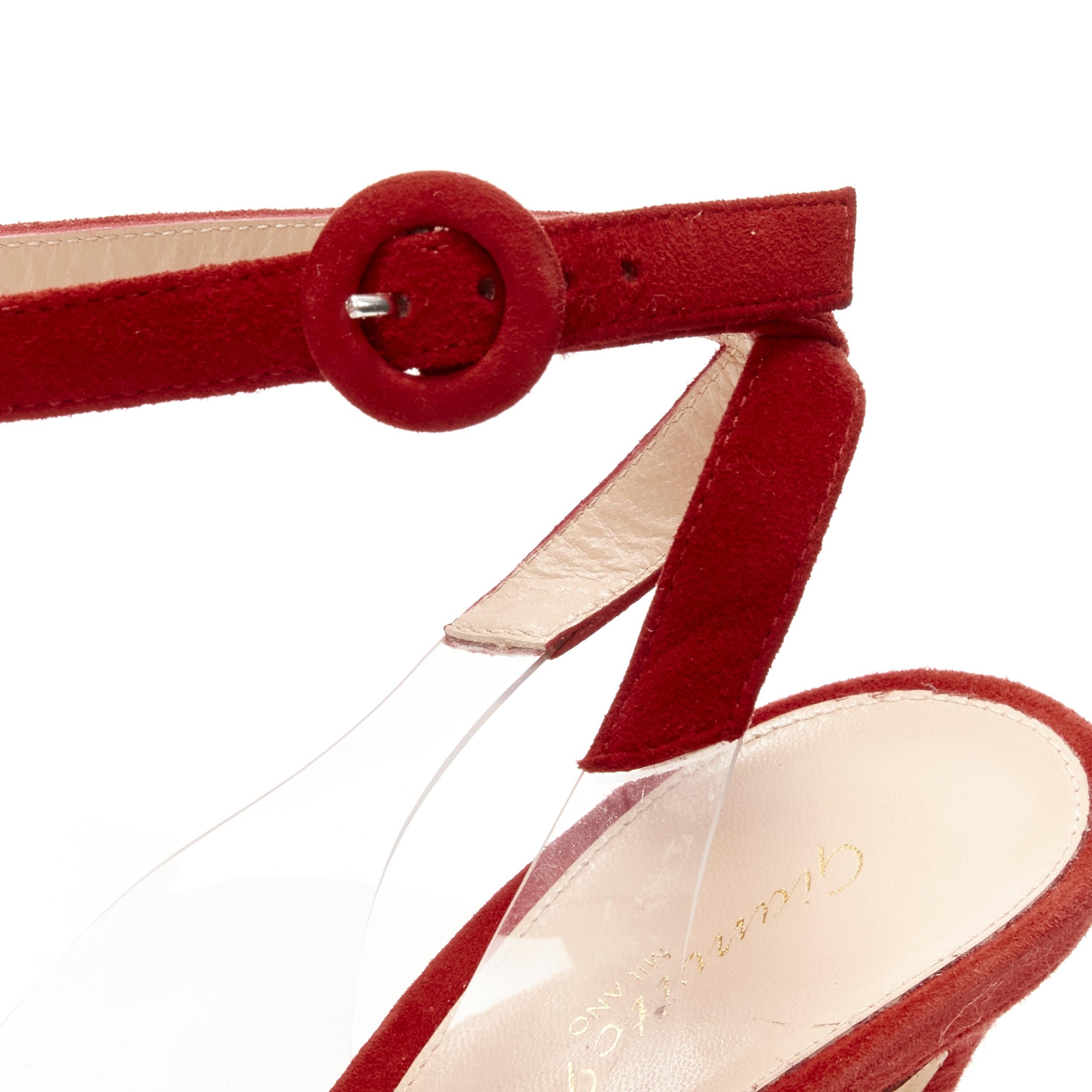 Women's GIANVITO ROSSI Plexi red suede clear PVC ankle strap pump EU38.5 For Sale