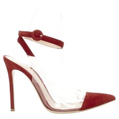GIANVITO ROSSI Plexi red suede clear PVC ankle strap pump EU38.5
