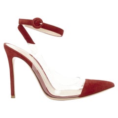 GIANVITO ROSSI Plexi red suede clear PVC ankle strap pump EU38.5