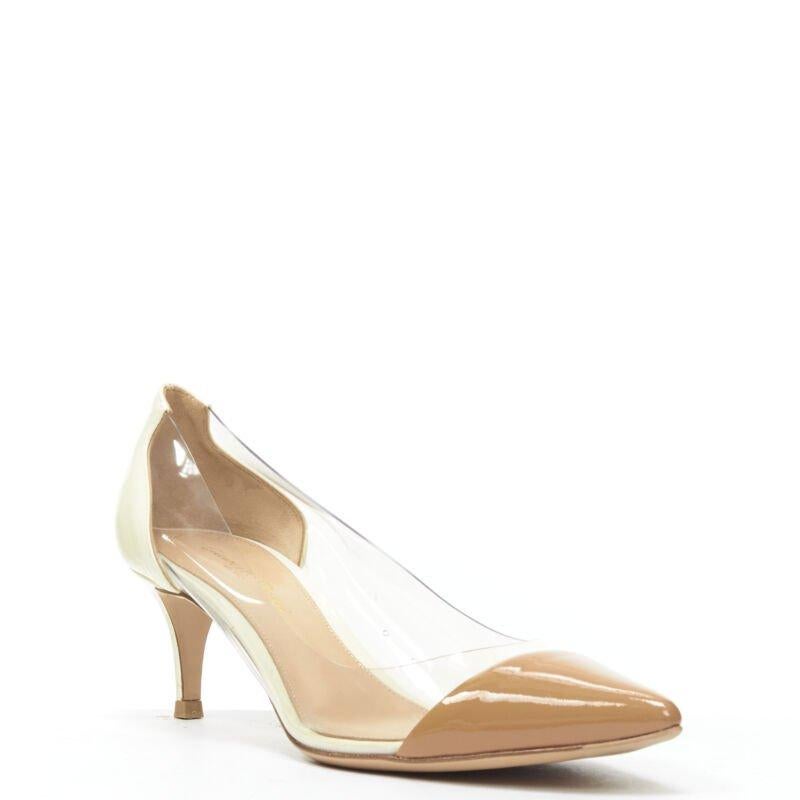 GIANVITO ROSSI Plexi Vernice Powder cream patent PVC nude toe cap heel EU37.5
Reference: MELK/A00217
Brand: Gianvito Rossi
Model: Plexi
Material: Patent Leather, PVC
Color: Beige, Nude
Pattern: Solid
Lining:  Leather
Made in: