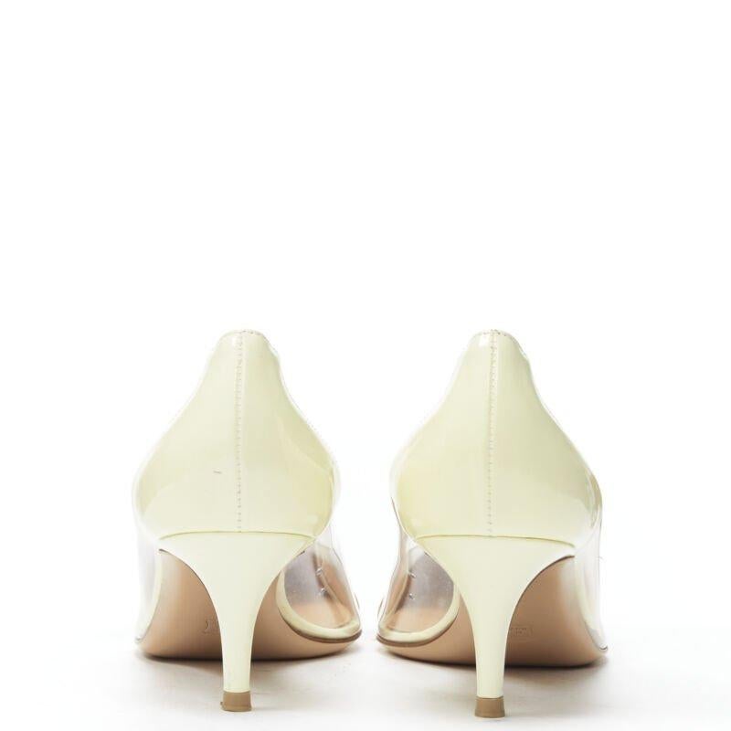 Women's GIANVITO ROSSI Plexi Vernice Powder cream patent PVC nude toe cap heel EU37.5 For Sale