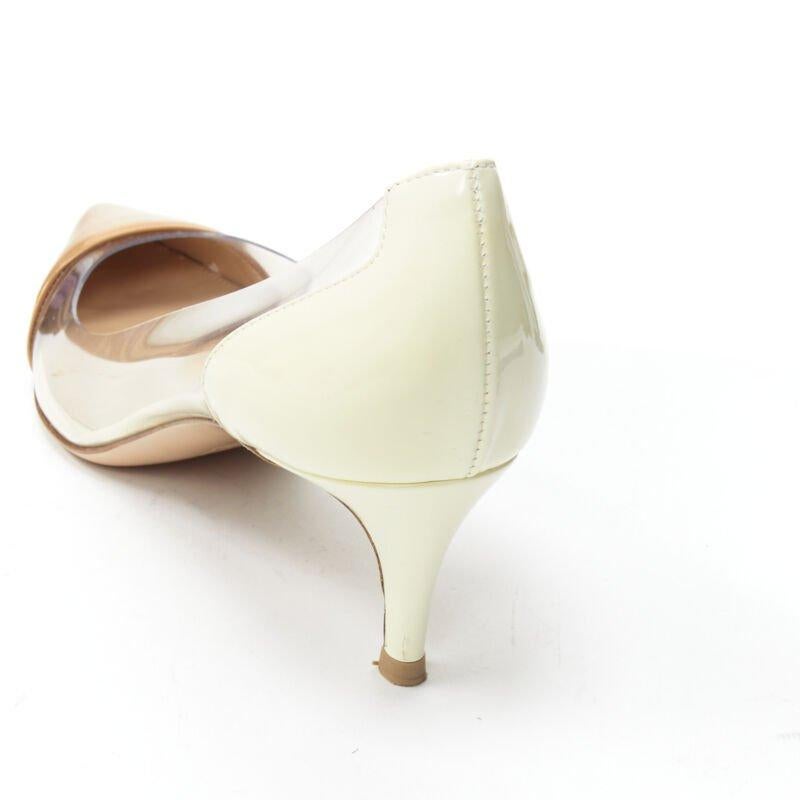 GIANVITO ROSSI Plexi Vernice Powder cream patent PVC nude toe cap heel EU37.5 For Sale 3