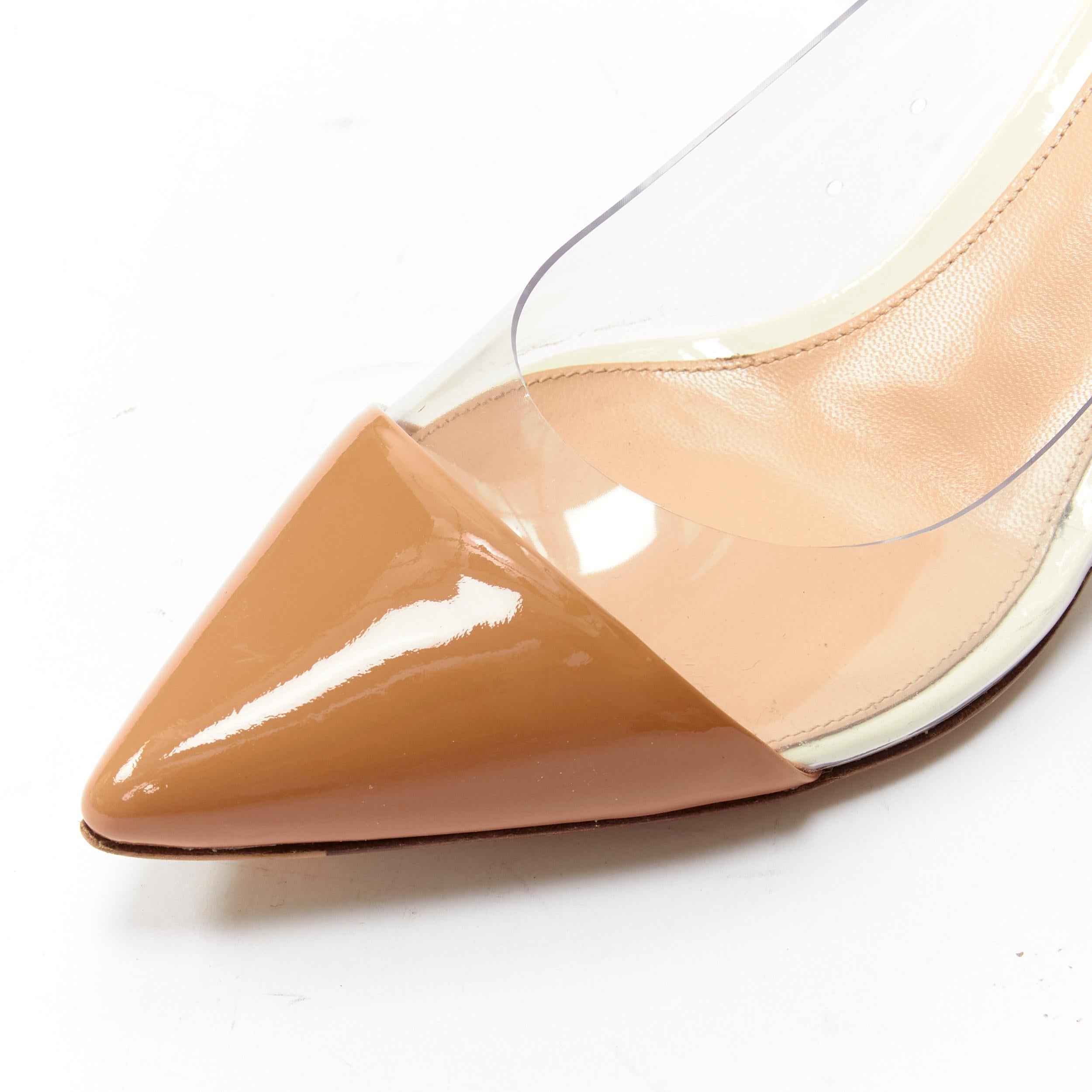 Women's GIANVITO ROSSI Plexi Vernice Powder cream patent PVC  toe cap heel pump EU37.5 For Sale
