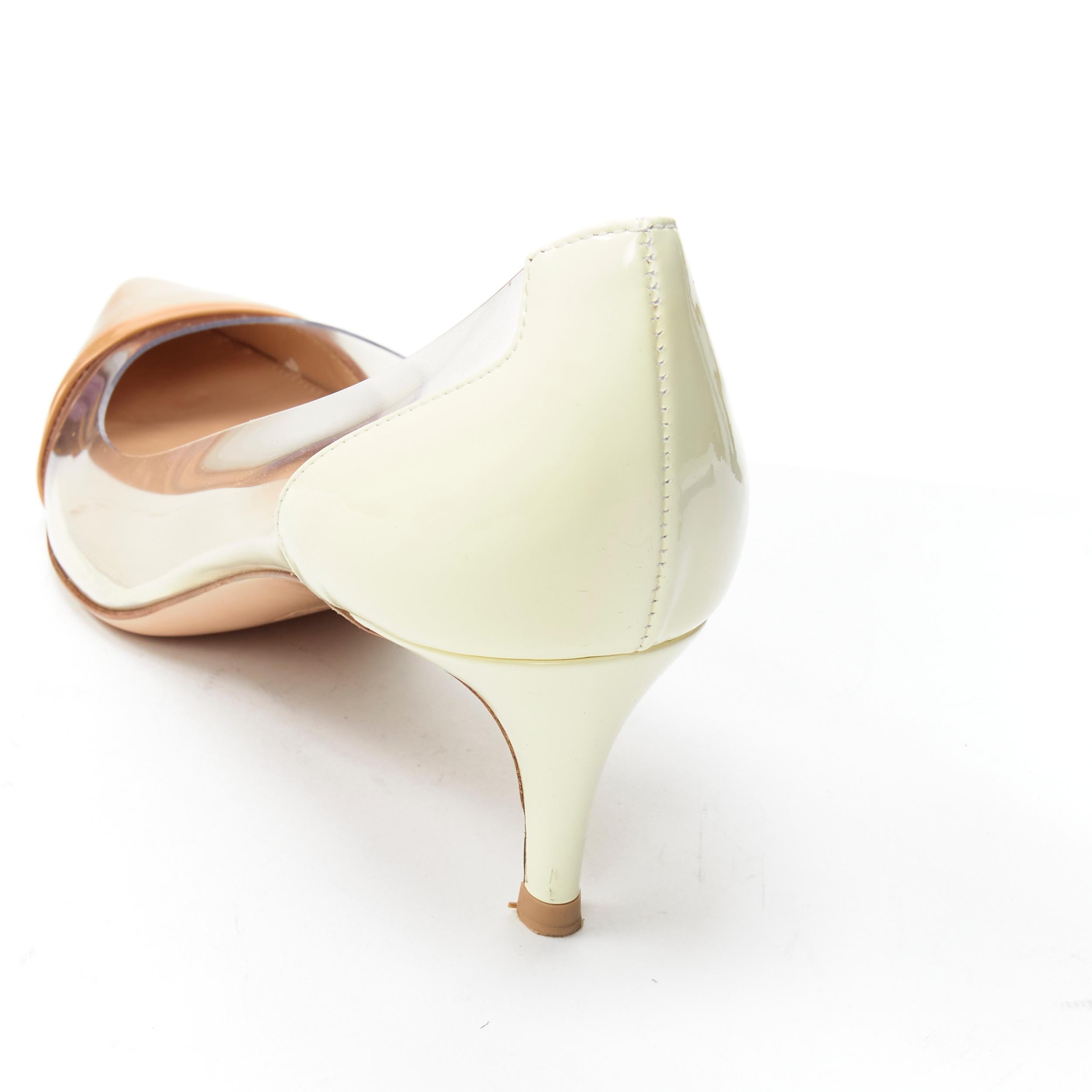 GIANVITO ROSSI Plexi Vernice Powder cream patent PVC  toe cap heel pump EU37.5 For Sale 1