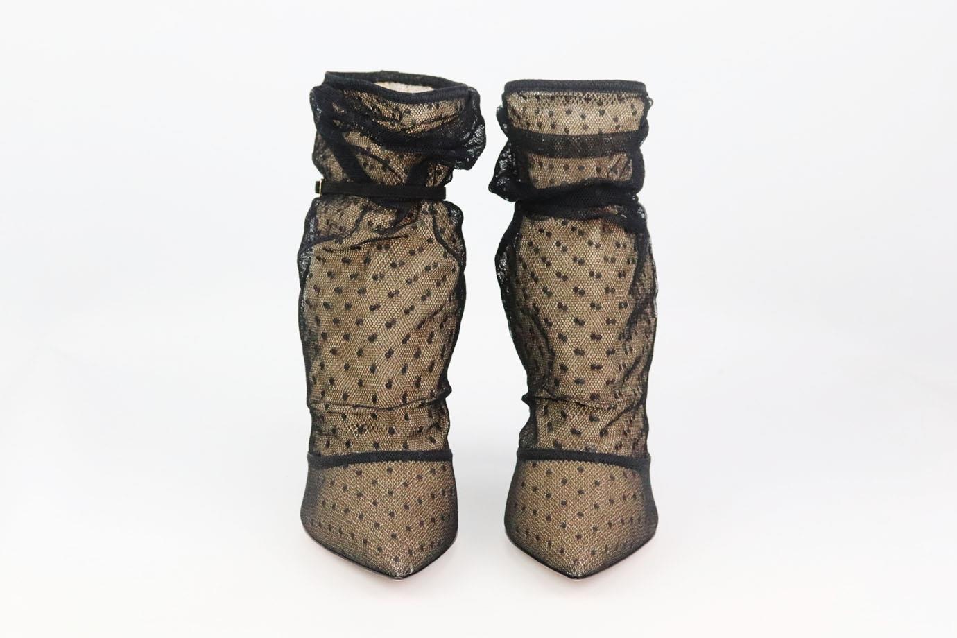 Gianvito Rossi Botines de ante y tul de lunares EU 38.5 UK 5.5 US 8.5 Negro