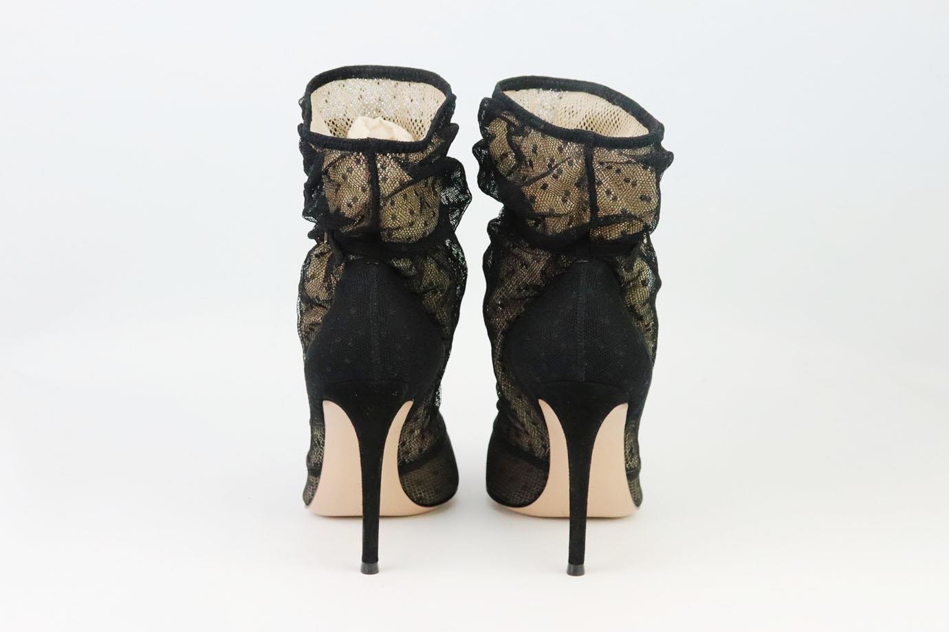Gianvito Rossi Botines de ante y tul de lunares EU 38.5 UK 5.5 US 8.5 en Excelente Estado en London, GB