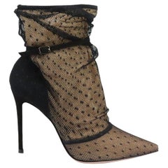 Gianvito Rossi Polka Dot Tulle And Suede Ankle Boots EU 38.5 UK 5.5 US 8.5 