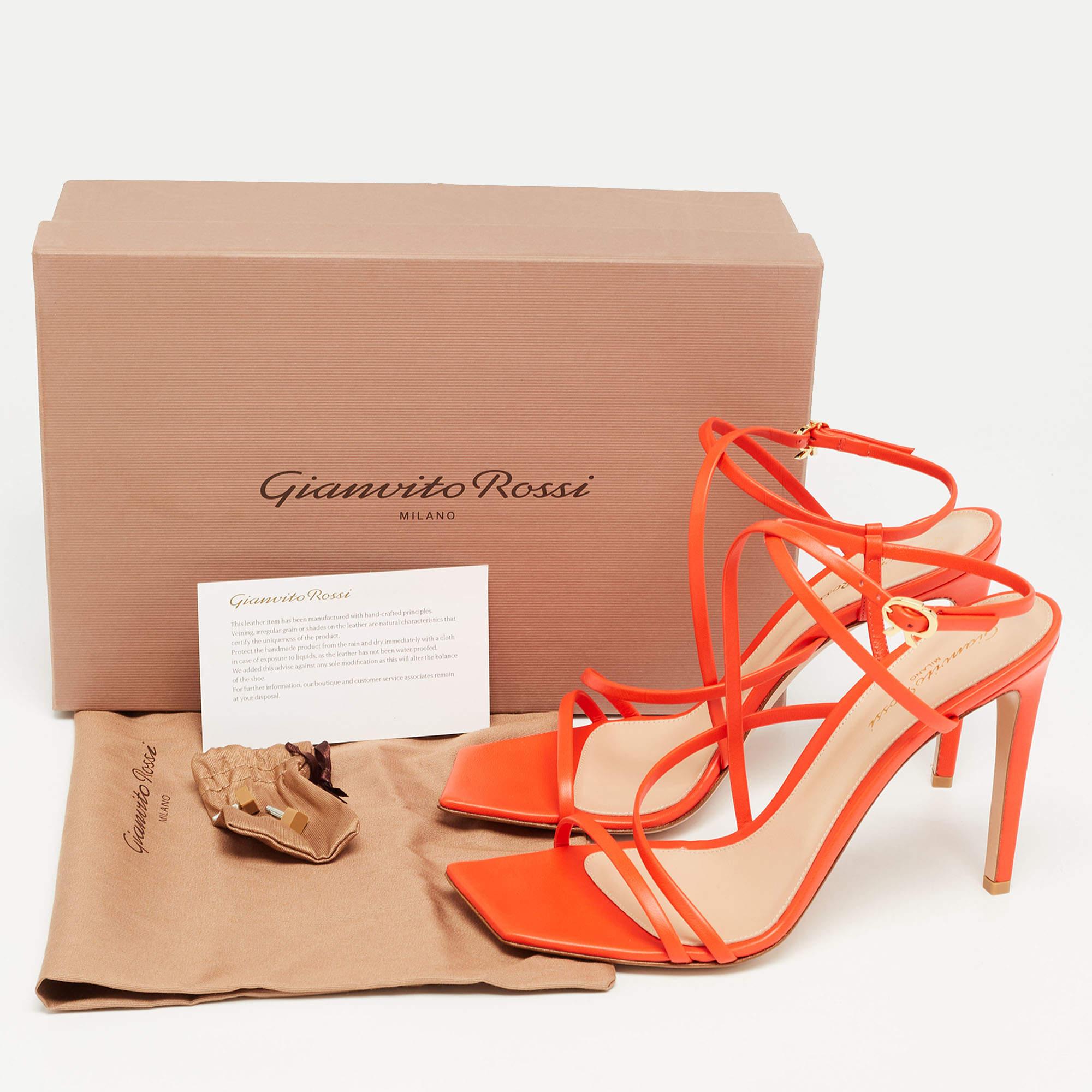 Gianvito Rossi - Sandales Manilla en cuir rouge coquelicot, taille 36 en vente 4
