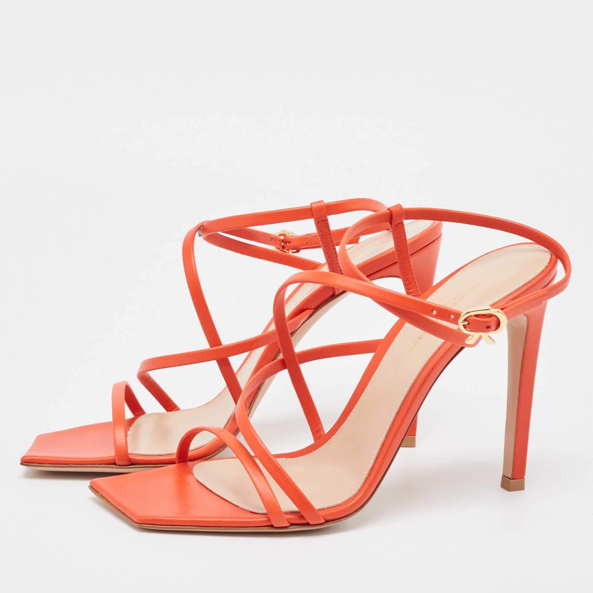 Gianvito Rossi Sandalias Manilla Cuero Rojo Amapola Talla 38 en venta 3
