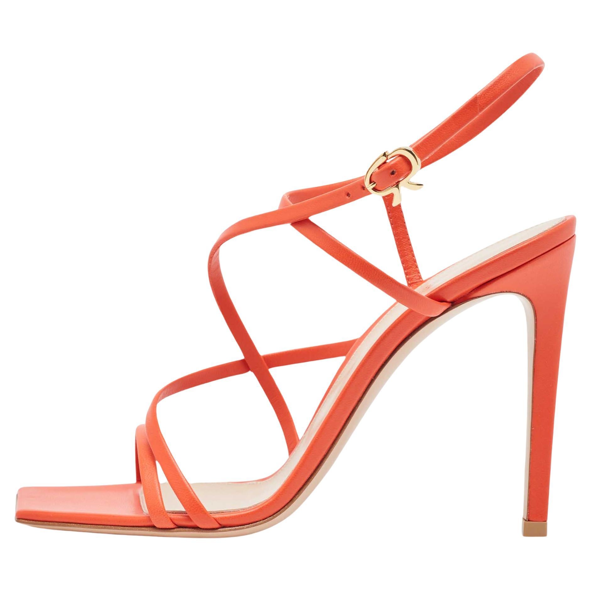 Gianvito Rossi Poppy Red Leather Manilla Sandals Size 38 For Sale