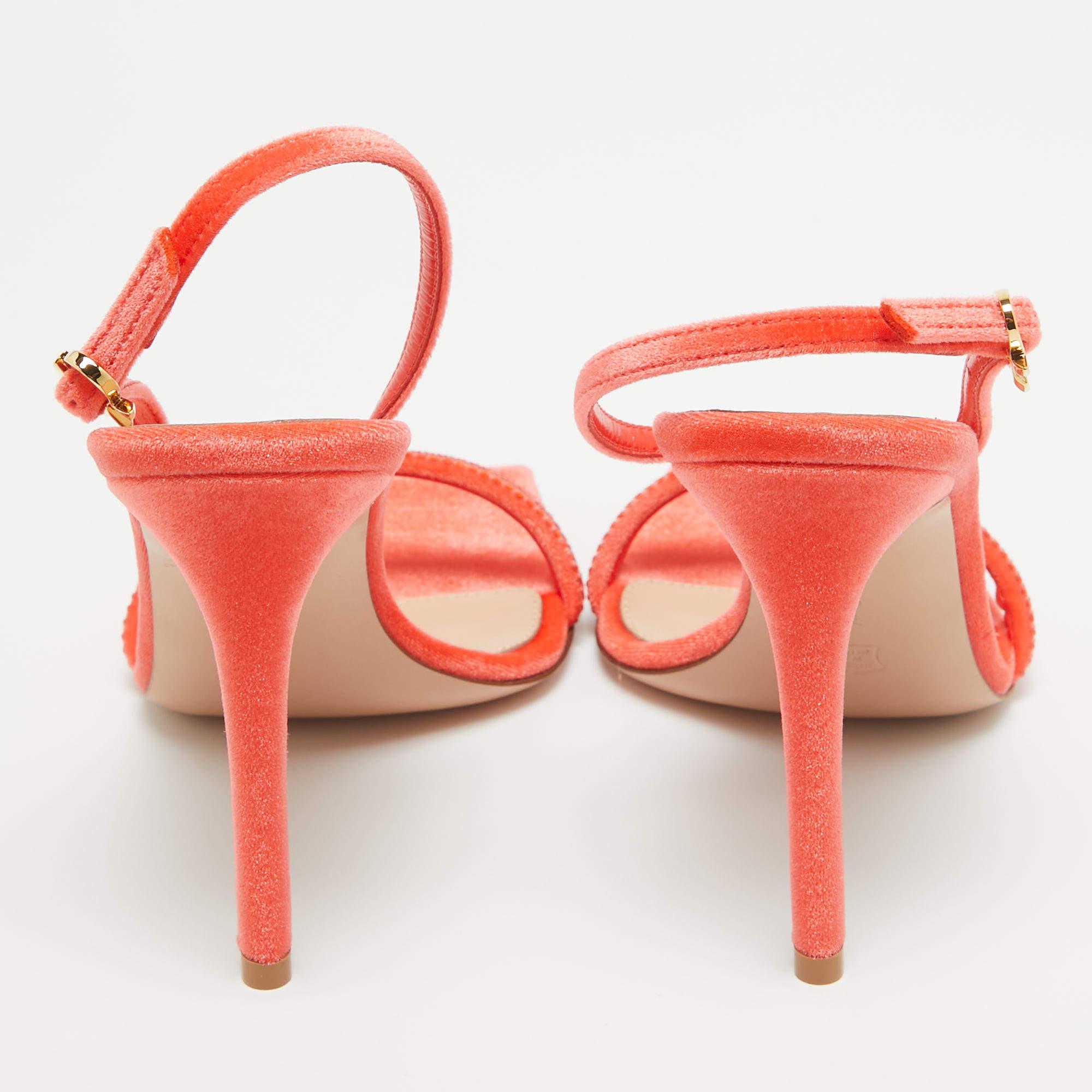 Women's Gianvito Rossi Poppy Red Velvet Embellished Britney Sandals Size 37.5 For Sale