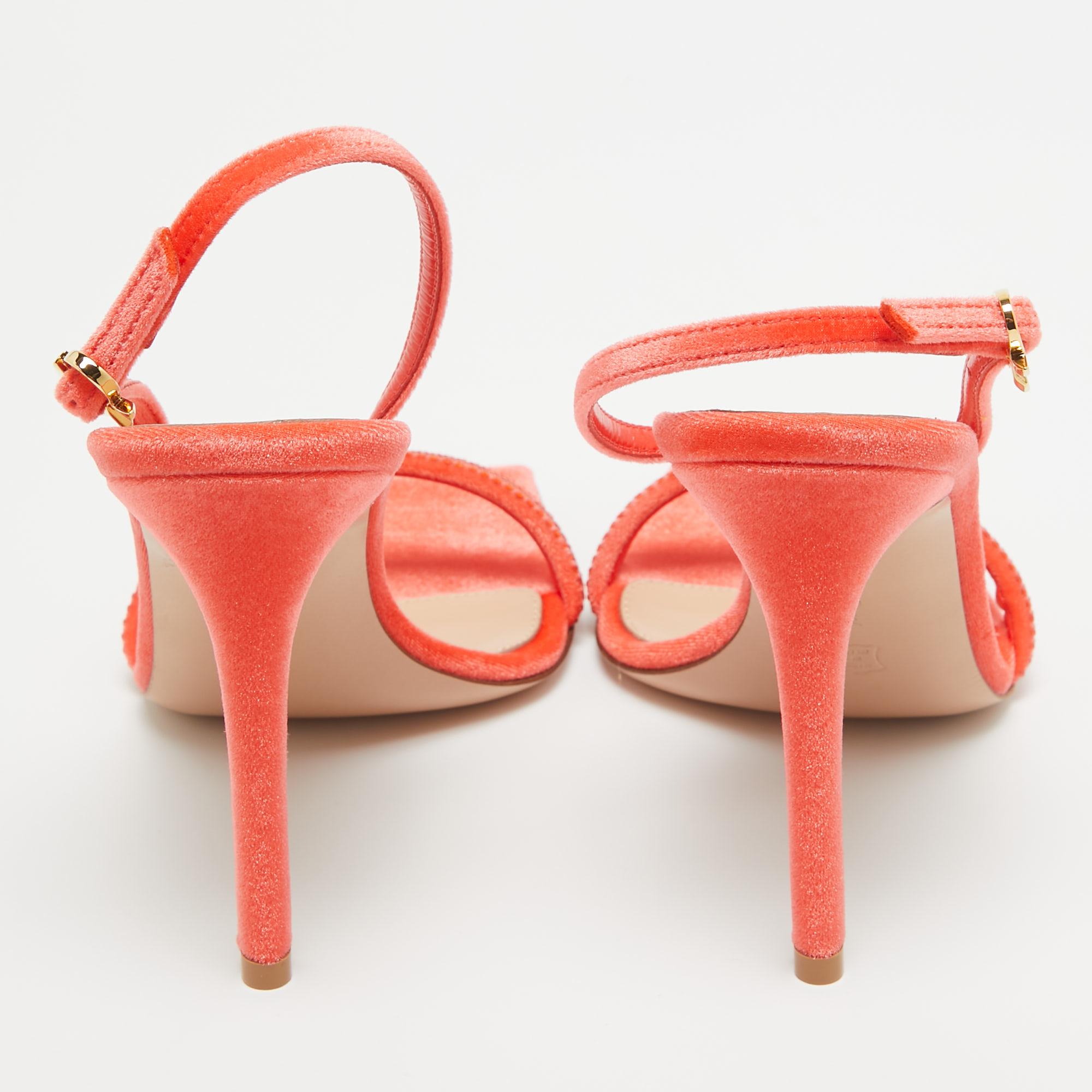 Gianvito Rossi Poppy Red Velvet Embellished Britney Sandals Size 38 For Sale 2