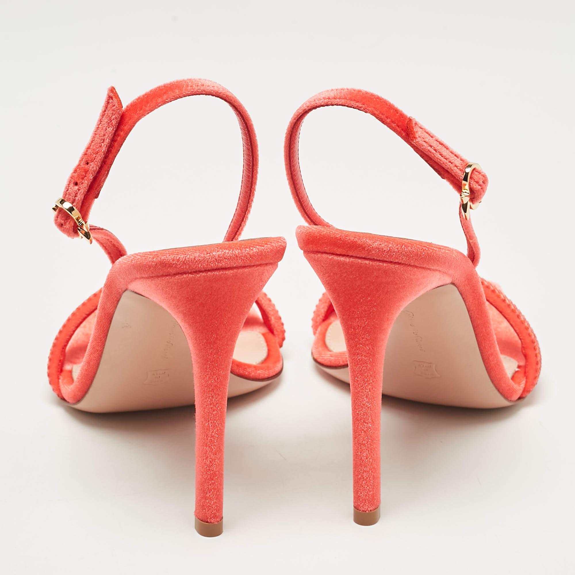 Women's Gianvito Rossi Poppy Red Velvet Embellished Britney Sandals Size 38.5
