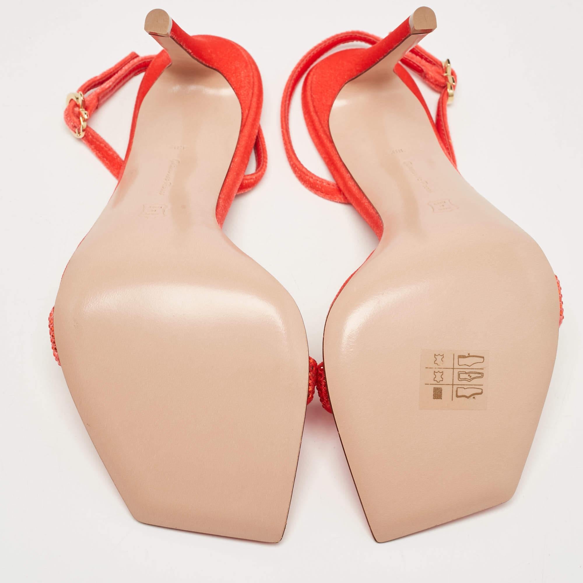 Gianvito Rossi Poppy Red Velvet Embellished Britney Sandals Size 38.5 1
