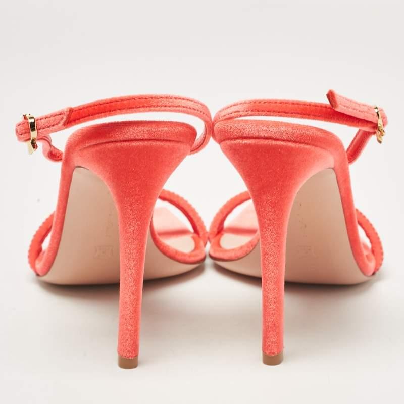 Women's Gianvito Rossi Poppy Red Velvet Embellished Britney Sandals Size 39.5 For Sale