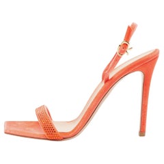 Gianvito Rossi - Sandales Britney embellies de velours rouge coquelicot, taille 39,5