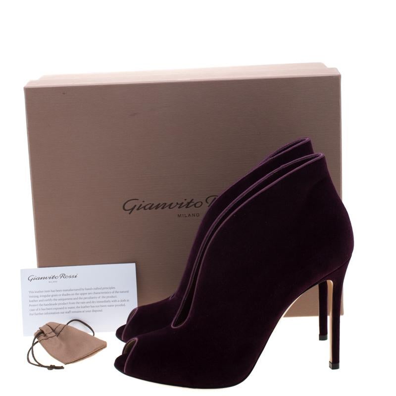 Gianvito Rossi Prune Purple Velvet Peep Toe Booties Size 40.5 1