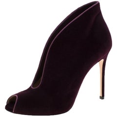 Gianvito Rossi Prune Purple Velvet Peep Toe Booties Size 40.5