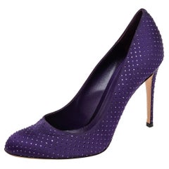 Gianvito Rossi Purple Satin Embellished Round Toe Pumps Size 40.5