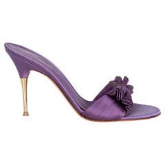 GIANVITO ROSSI purple SATIN PLEATED BOW Sandals Shoes 37