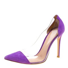 Gianvito Rossi Purple Suede and PVC Plexi Pointed Toe Pumps Size 36.5