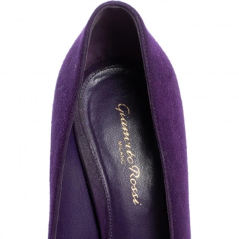 Gianvito Rossi Purple Suede Peep Toe Platform Pumps Size 39.5 For Sale 1