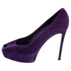 Gianvito Rossi Purple Suede Peep Toe Platform Pumps Size 39.5