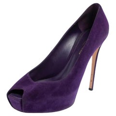 Gianvito Rossi Purple Suede Peep Toe Platform Pumps Size 39.5