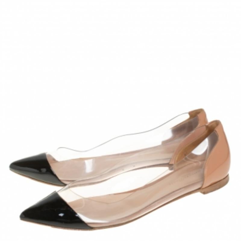 Beige Gianvito Rossi PVC and Patent Leather Plexi Pointed Toe Ballet Flats Size 37.5 For Sale
